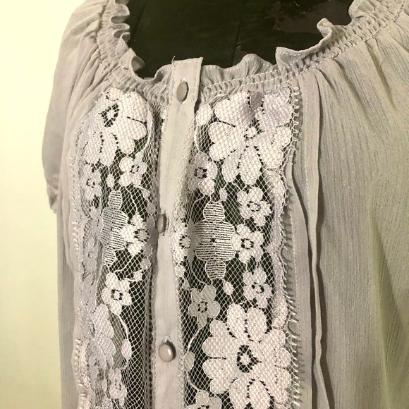 (5 FOR $25) EYELASH SHEER BLOUSE TOP LAVENDER OPEN LACE SZ XS - Picture 2 of 6